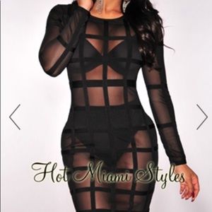 Black Bandage Caged Panty Lined Dress